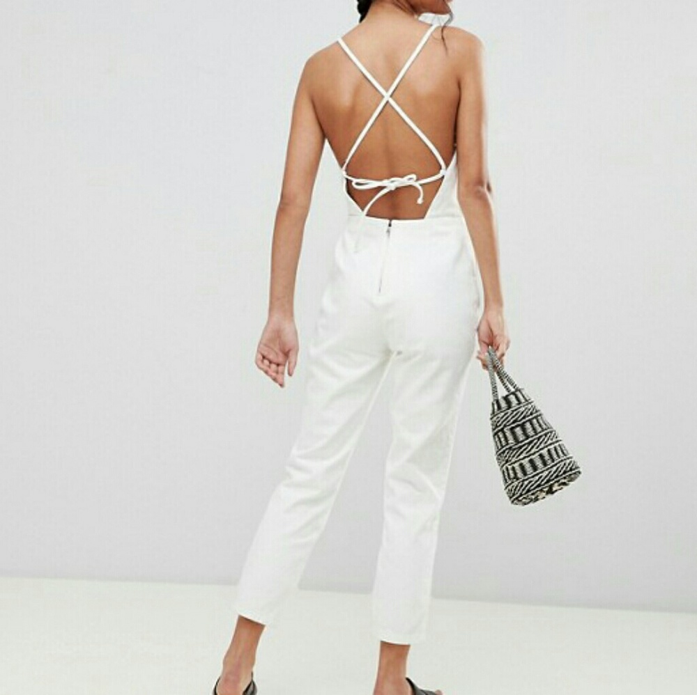 Asos White Denim Jumpsuit